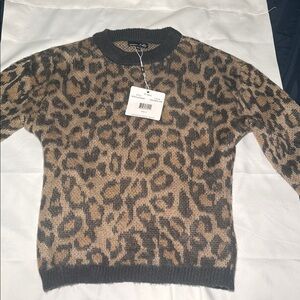 RXB Men's Brown Leopard Print Crewneck Sweater